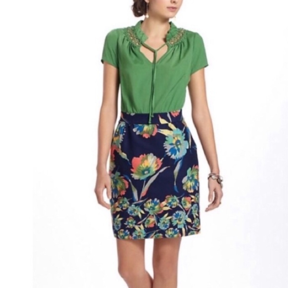 Anthropologie Green and floral tabitha dress GUC
